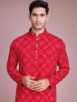 Red Rayon Readymade Kurta